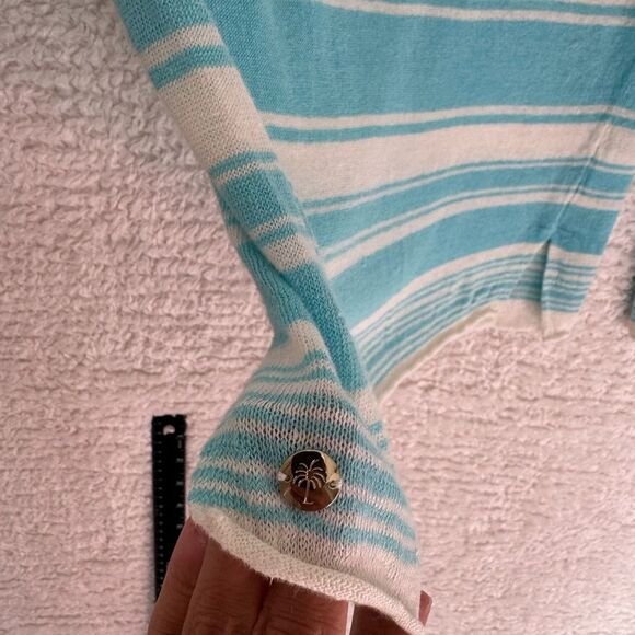 small- Lilly Pulitzer Teal and white Striped Long Sleeve Top linen sweater - Picture 5 of 8